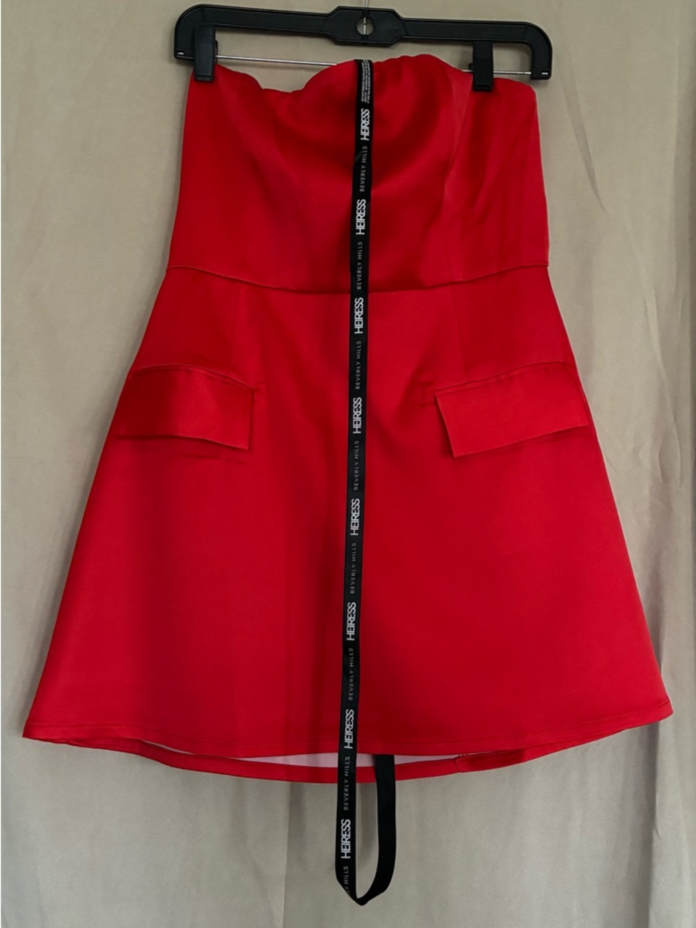 Strapless Red Mini Dress with Pocket Details